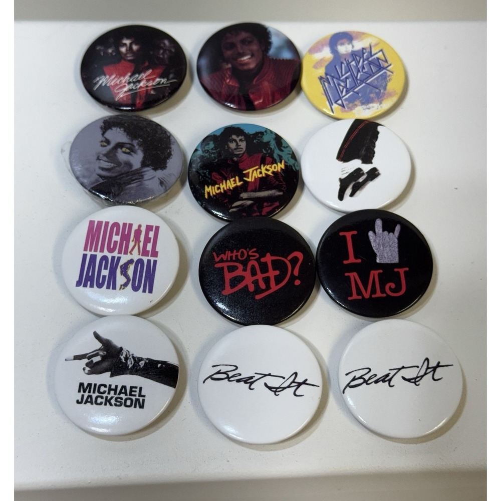 Rare Michael Jackson Vintage 80's Pinback Buttons (12)  Hard To Find. 1 In.